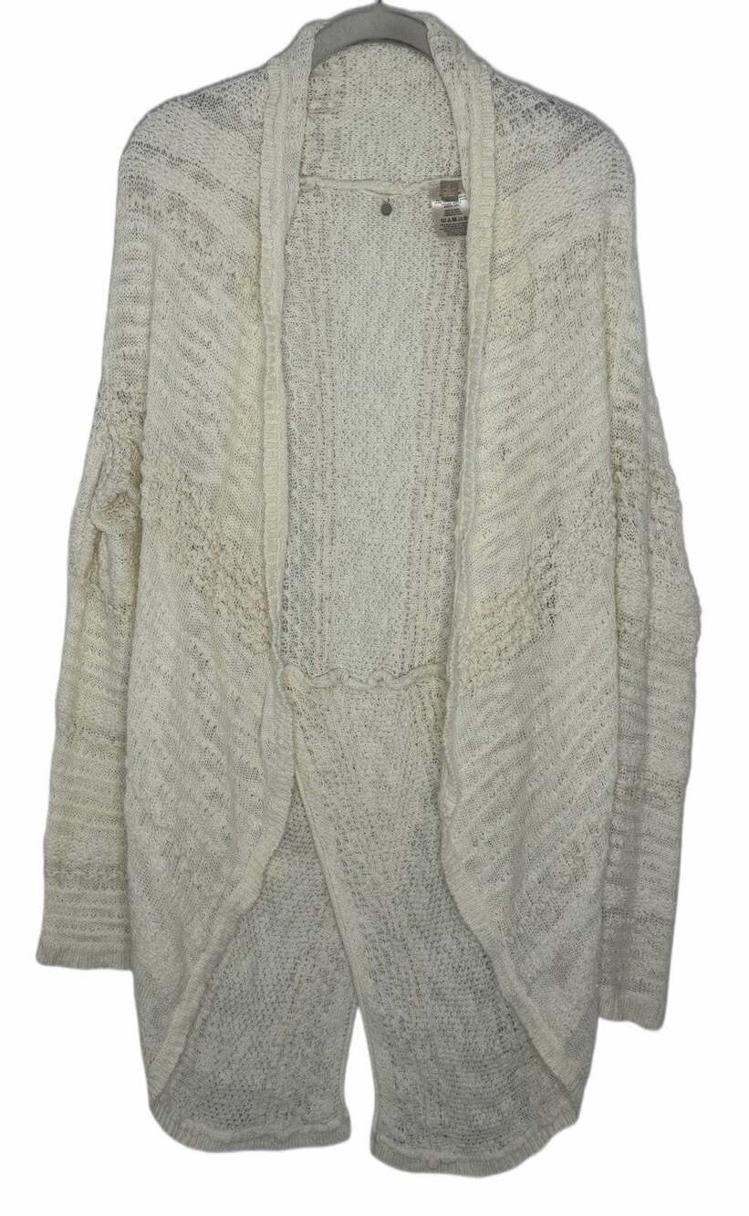 Anthropologie Knitted & Knotted Gemma Cable Bobble Open Cocoon Cardigan Ivory XL